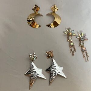 Free People Gold Crescent and Star Earrings Set 3 Pair